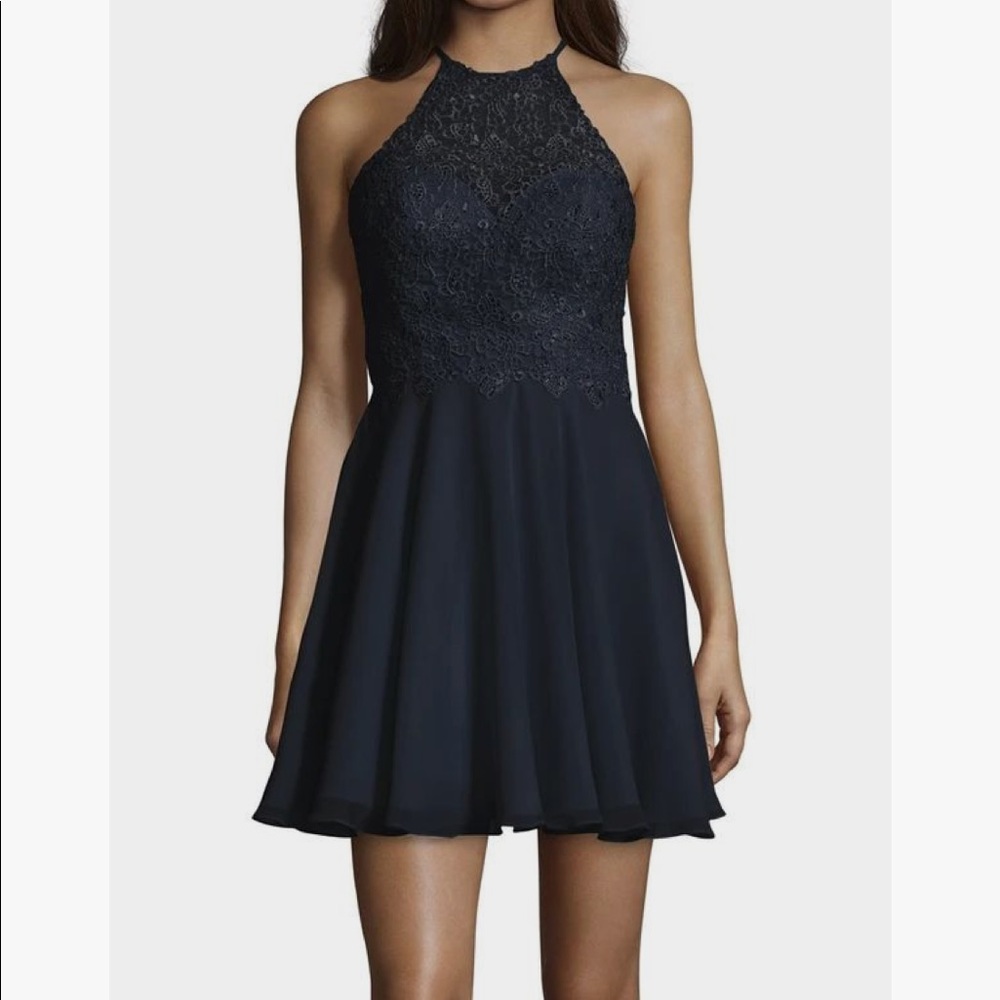 Lulu’s | Lace & Sequin Navy Skater Dress
